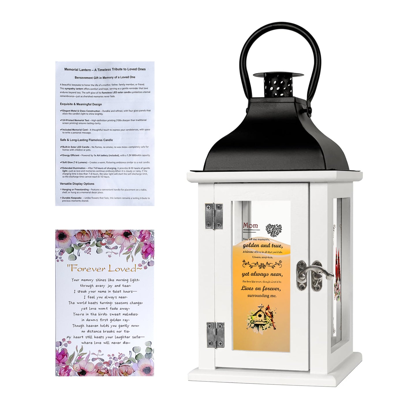 Memorial Lantern Bereavement Gift in Memory of Loved One - Unique Wood & Metal Solar LED Candle Sympathy Gift for Loss of Mother, Father(Love Bird)