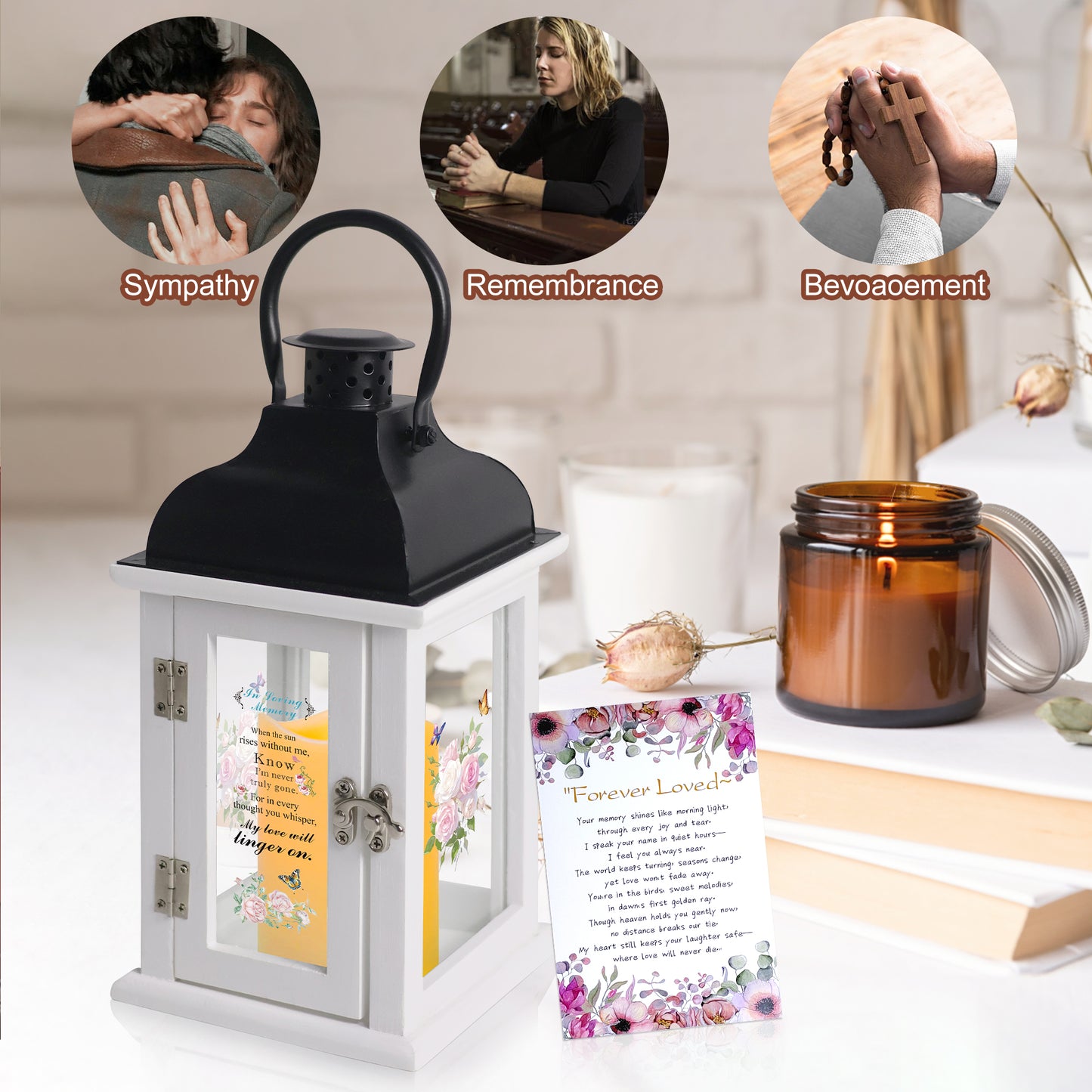 Memorial Lantern Bereavement Gift in Memory of Loved One - Unique Wood & Metal Solar LED Candle Sympathy Gift for Loss of Mother, Father(Butterfly Rose)