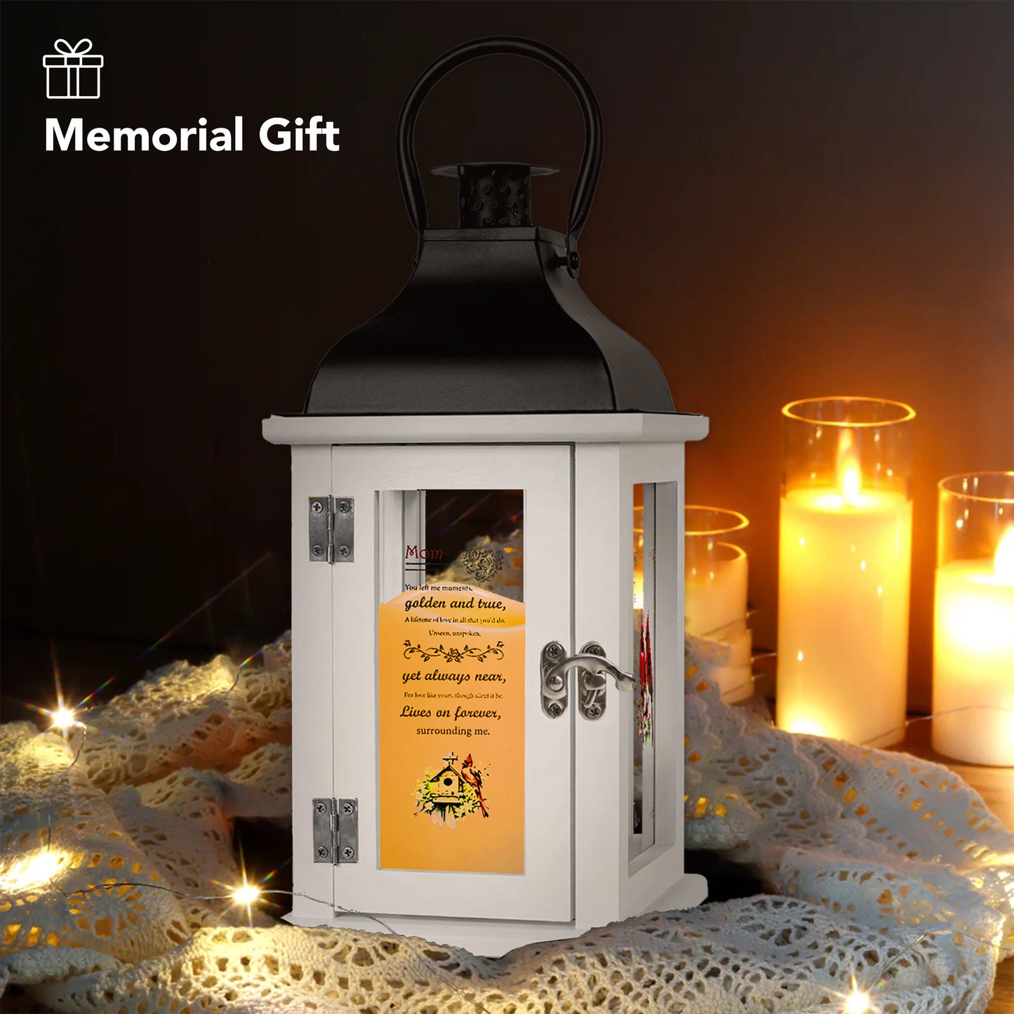 Memorial Lantern Bereavement Gift in Memory of Loved One - Unique Wood & Metal Solar LED Candle Sympathy Gift for Loss of Mother, Father(Love Bird)