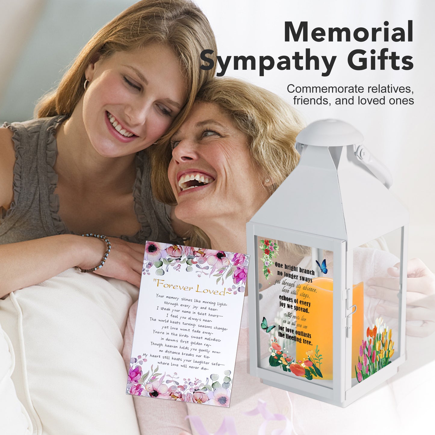 Memorial Lantern Bereavement Gifts in Memory of Loved One – Solar LED Candle Sympathy Gift for Loss of Mother, Father, Family(Tulip Butterfly)