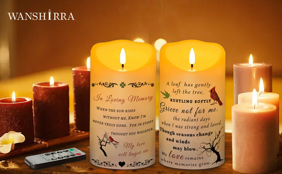 Electronic Flameless Candle - Realistic Wax Memorial Candle with Remote Control, Timer, and Condolence Message, Perfect for Remembering Loved Ones (2 Pack, 4" W × 7" H (Bird)