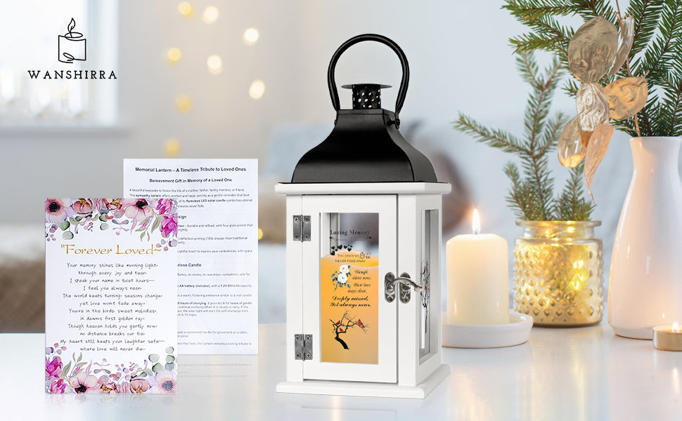 Memorial Lantern Bereavement Gift in Memory of Loved One - Unique Wood & Metal Solar LED Candle Sympathy Gift for Loss of Mother, Father(Tree Bird)