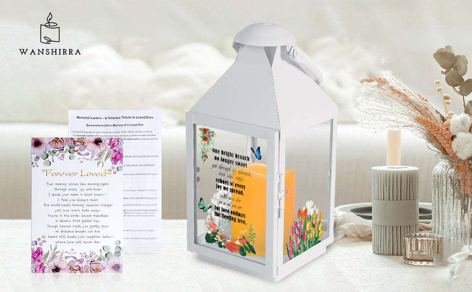 Memorial Lantern Bereavement Gifts in Memory of Loved One – Solar LED Candle Sympathy Gift for Loss of Mother, Father, Family(Tulip Butterfly)