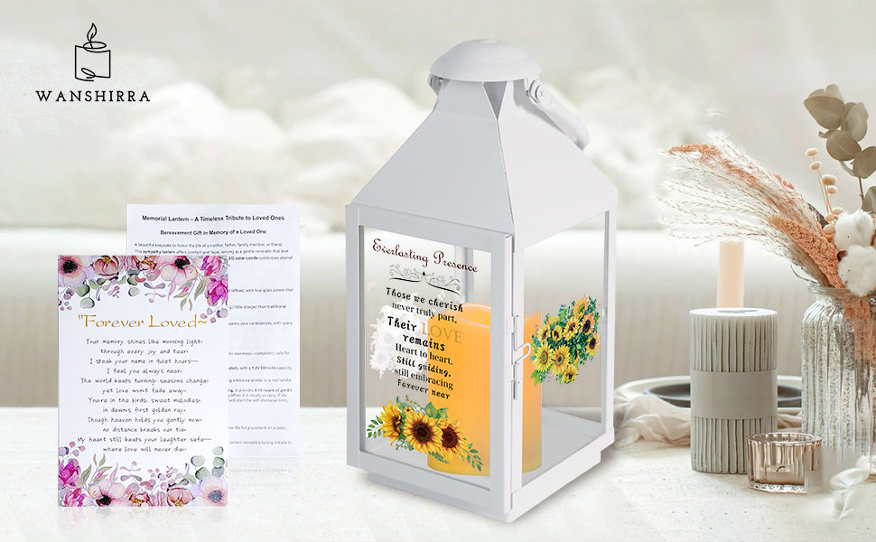 Memorial Lantern Bereavement Gifts in Memory of Loved One – Solar LED Candle Sympathy Gift for Loss of Mother, Father, Family(Sunflower)