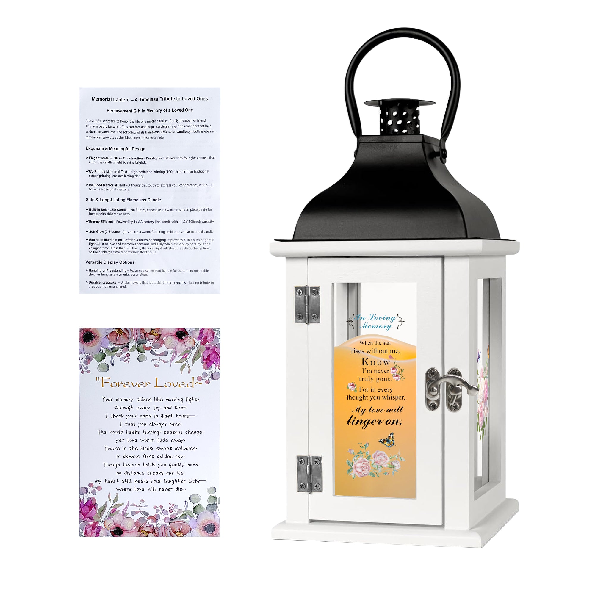 Memorial Lantern Bereavement Gift in Memory of Loved One - Unique Wood & Metal Solar LED Candle Sympathy Gift for Loss of Mother, Father(Butterfly Rose)