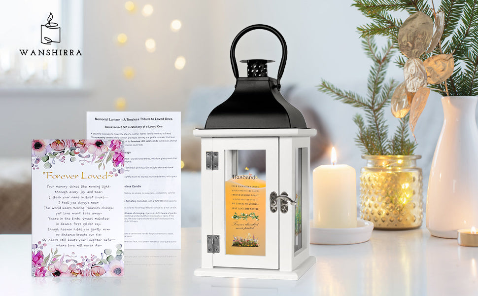 Memorial Lantern Bereavement Gift in Memory of Loved One - Unique Wood & Metal Solar LED Candle Sympathy Gift for Loss of Mother, Father(Yellow Flower)