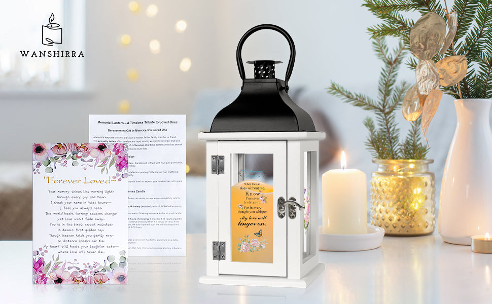 Memorial Lantern Bereavement Gift in Memory of Loved One - Unique Wood & Metal Solar LED Candle Sympathy Gift for Loss of Mother, Father(Butterfly Rose)