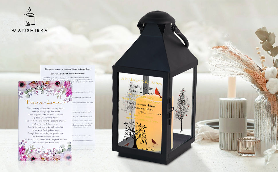 Memorial Lantern Bereavement Gifts in Memory of Loved One – Solar LED Candle Sympathy Gift for Loss of Mother, Father, Family(red Tree Bird)