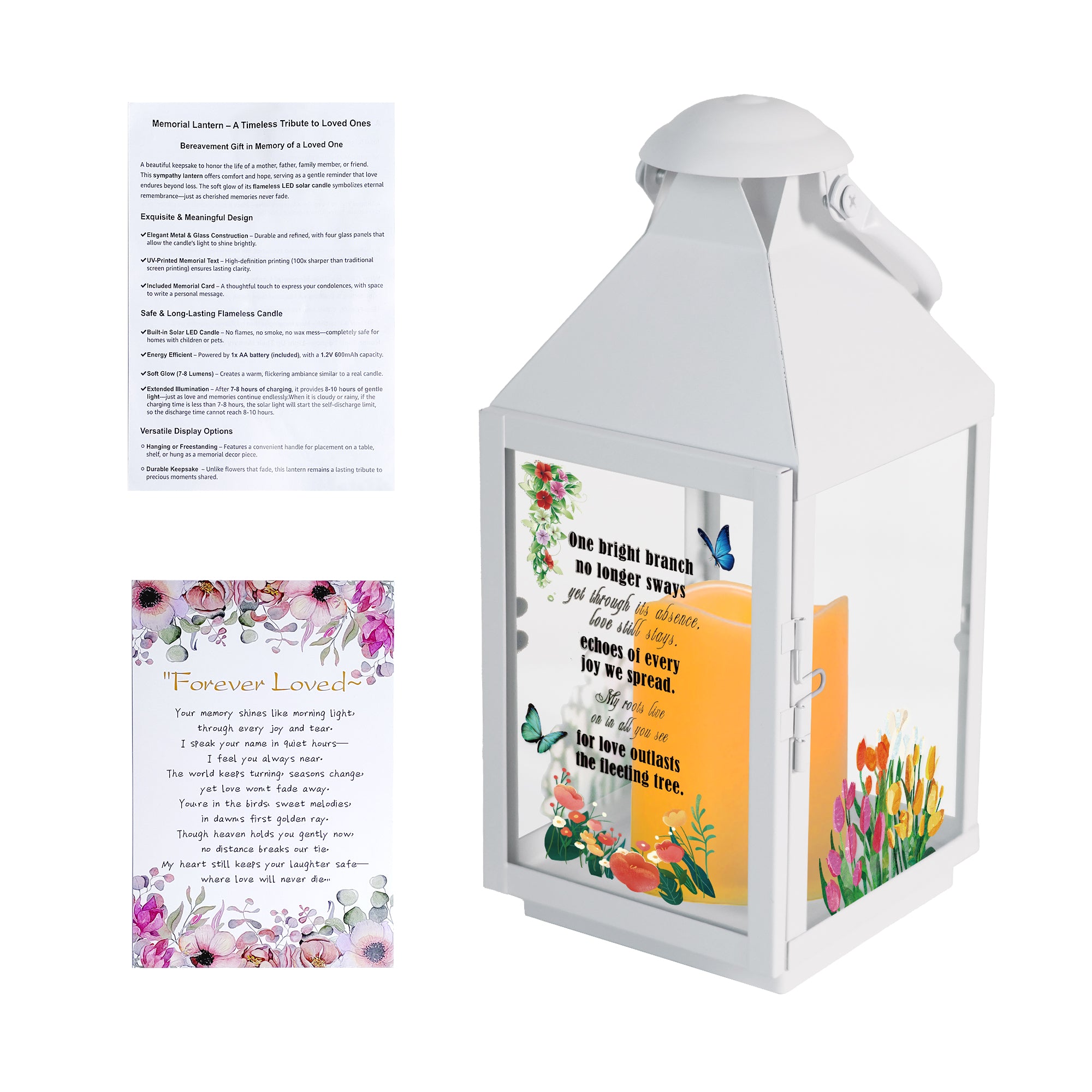 Memorial Lantern Bereavement Gifts in Memory of Loved One – Solar LED Candle Sympathy Gift for Loss of Mother, Father, Family(Tulip Butterfly)