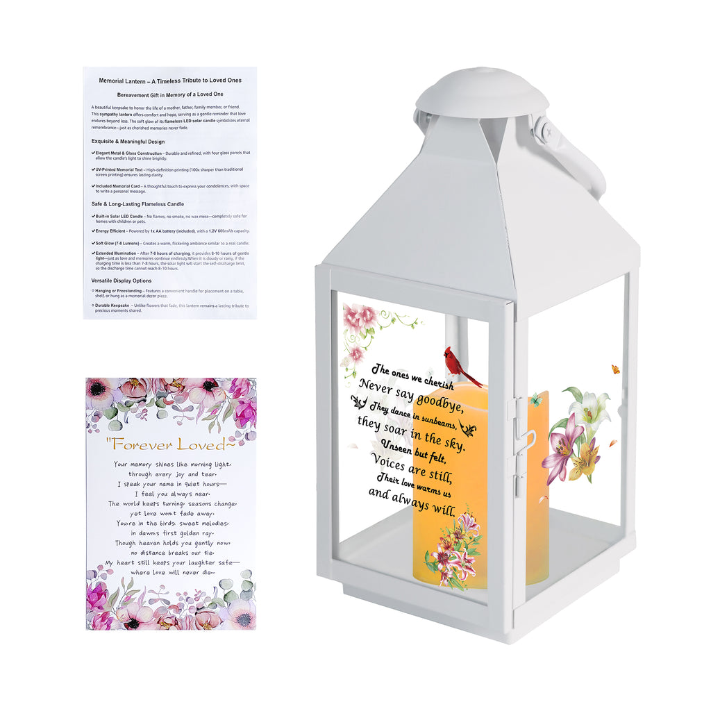 Memorial Lantern Bereavement Gifts in Memory of Loved One – Solar LED Candle Sympathy Gift for Loss of Mother, Father, Family (Lily Flowers Bird)