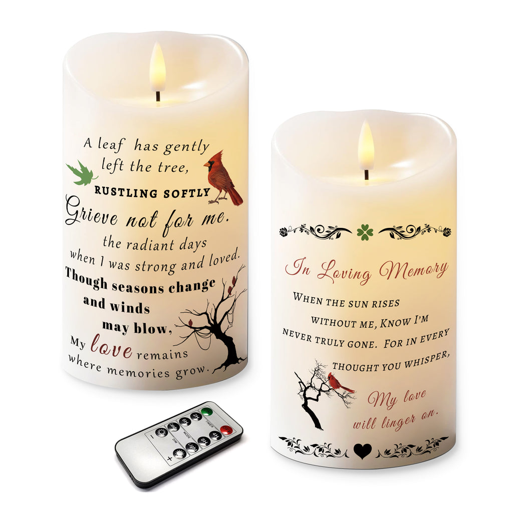 Electronic Flameless Candle - Realistic Wax Memorial Candle with Remote Control, Timer, and Condolence Message, Perfect for Remembering Loved Ones (2 Pack, 4" W × 7" H (Bird)