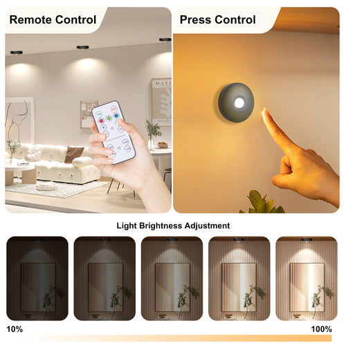 6-Pack Rechargeable Puck Lights with Remote, 1200mAh Battery,3-in-1 Charging Dock, Dual Installation (Magnetic & Bracket), 3 Colors, Dimmable LED Cabinet Lights for Kitchen, Bedroom