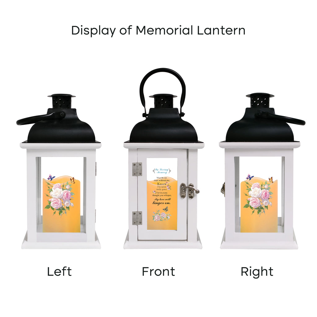 Memorial Lantern Bereavement Gift in Memory of Loved One - Unique Wood & Metal Solar LED Candle Sympathy Gift for Loss of Mother, Father(Butterfly Rose)