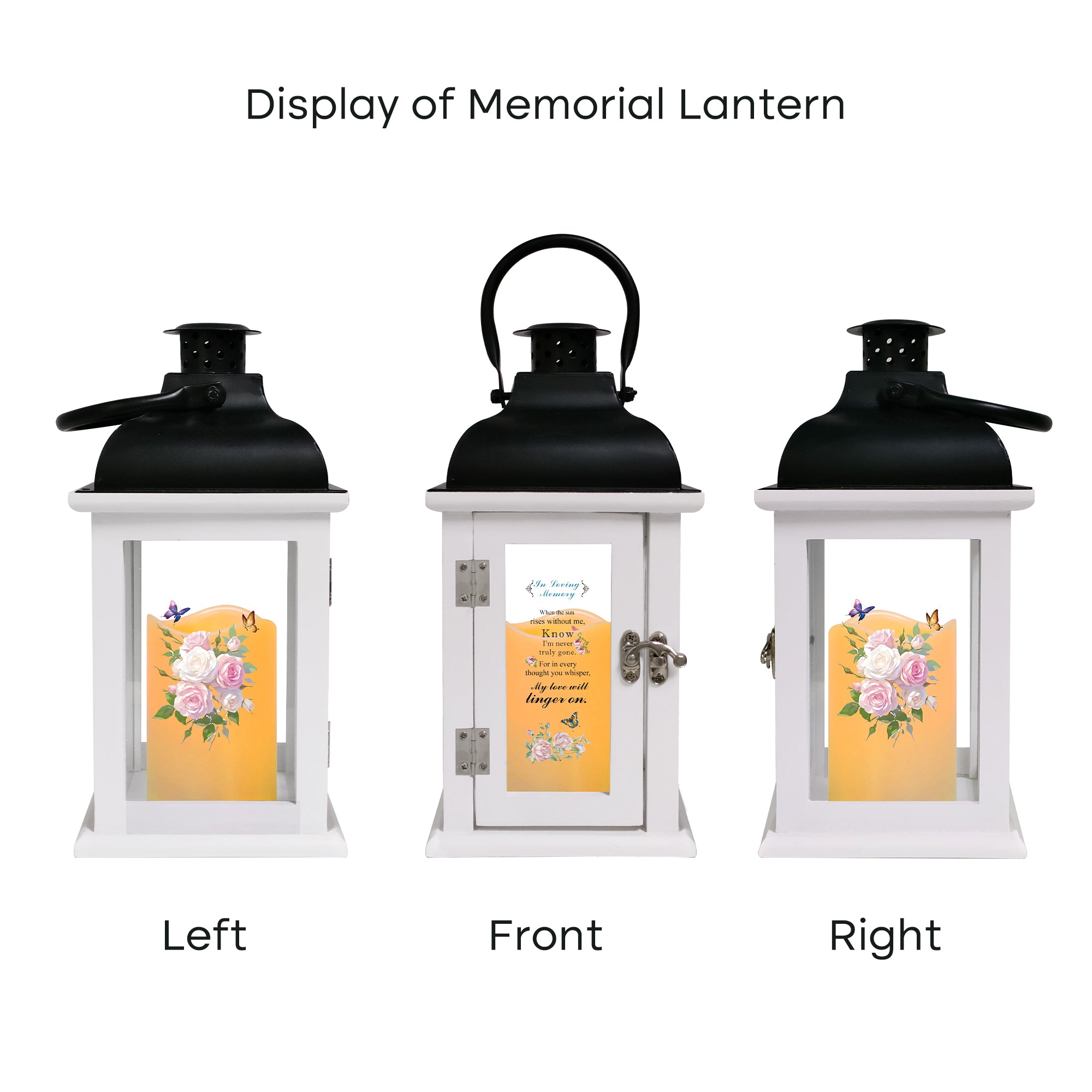 Memorial Lantern Bereavement Gift in Memory of Loved One - Unique Wood & Metal Solar LED Candle Sympathy Gift for Loss of Mother, Father(Butterfly Rose)