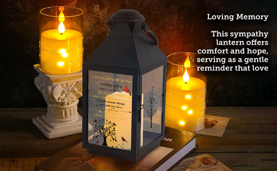 Memorial Lantern Bereavement Gifts in Memory of Loved One – Solar LED Candle Sympathy Gift for Loss of Mother, Father, Family(red Tree Bird)