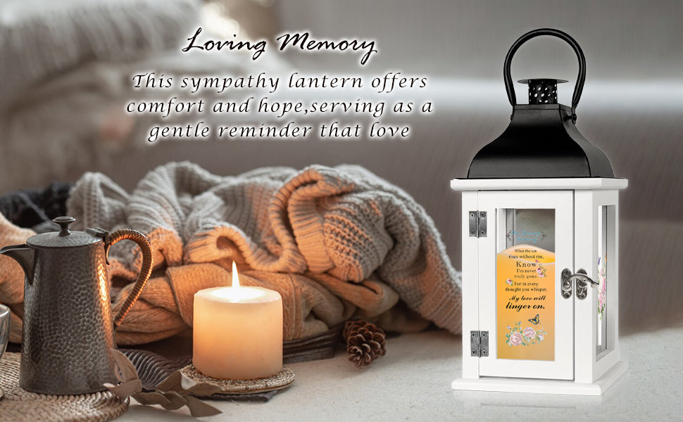 Memorial Lantern Bereavement Gift in Memory of Loved One - Unique Wood & Metal Solar LED Candle Sympathy Gift for Loss of Mother, Father(Butterfly Rose)