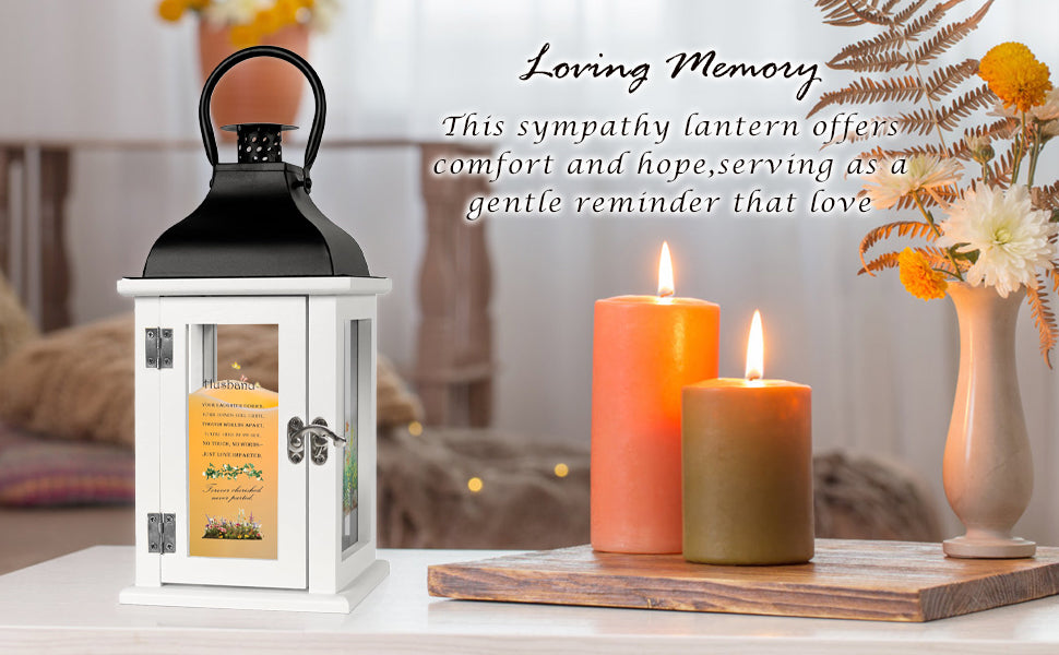 Memorial Lantern Bereavement Gift in Memory of Loved One - Unique Wood & Metal Solar LED Candle Sympathy Gift for Loss of Mother, Father(Yellow Flower)