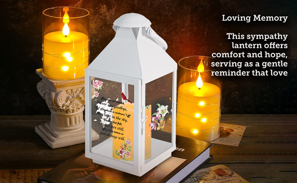 Memorial Lantern Bereavement Gifts in Memory of Loved One – Solar LED Candle Sympathy Gift for Loss of Mother, Father, Family (Lily Flowers Bird)