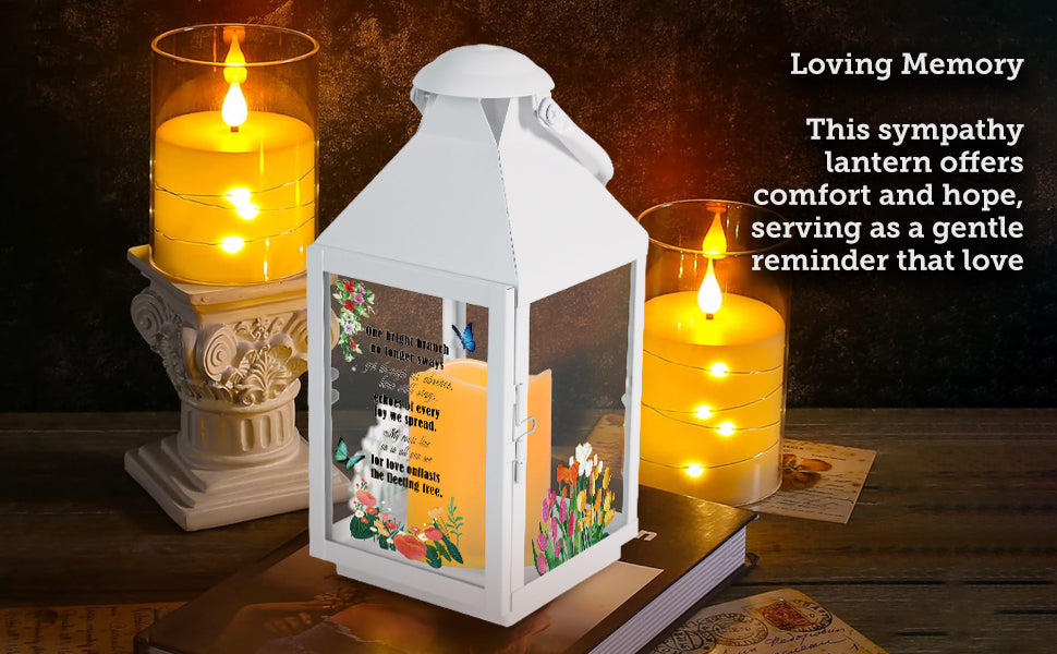 Memorial Lantern Bereavement Gifts in Memory of Loved One – Solar LED Candle Sympathy Gift for Loss of Mother, Father, Family(Tulip Butterfly)