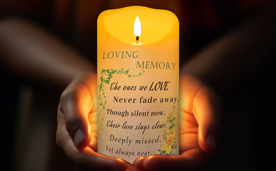 Electronic Flameless Candle - Realistic Wax Memorial Candle with Remote Control, Timer, and Condolence Message, Perfect for Remembering Loved Ones (2 Pack, 4" W × 7" H (Flower)