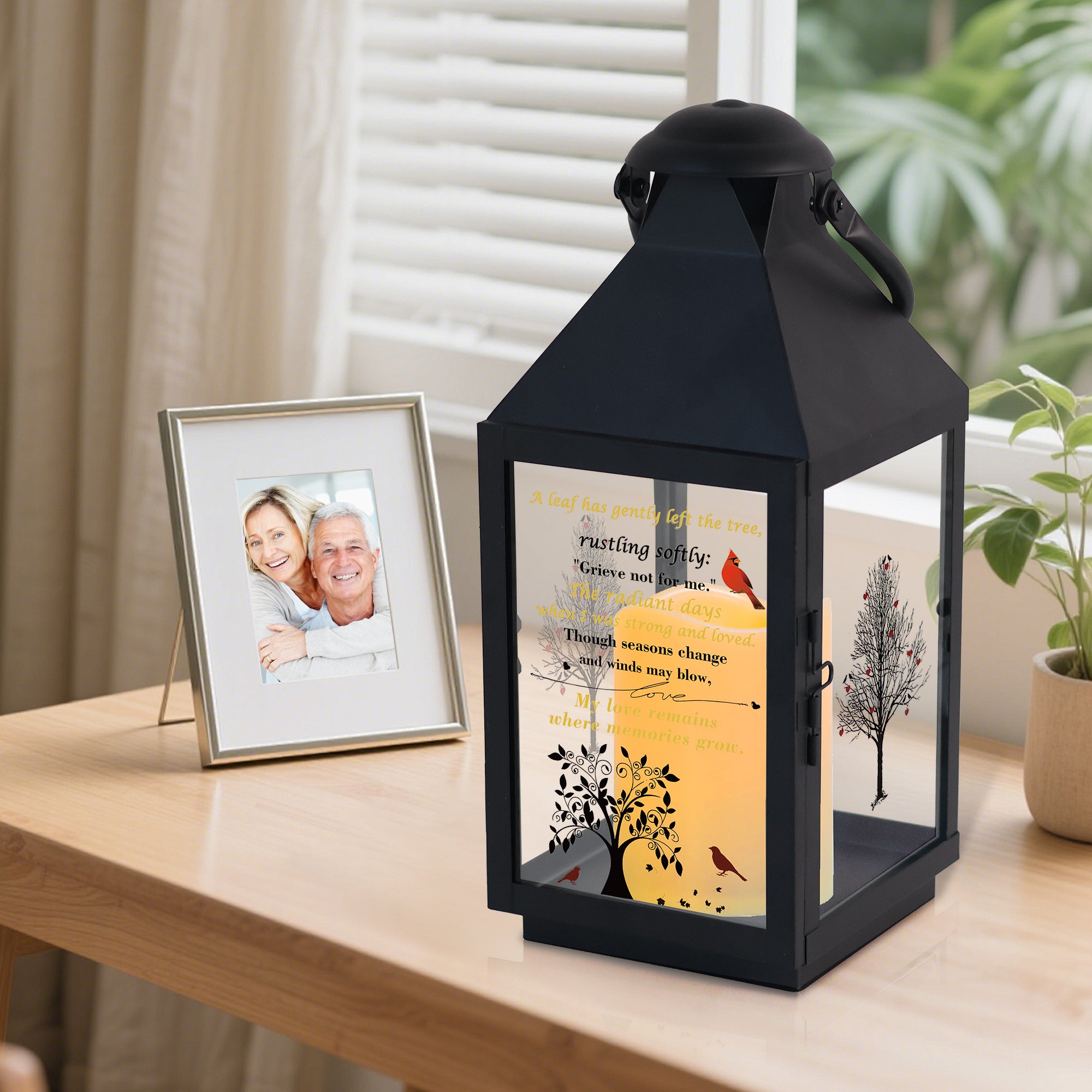 Memorial Lantern Bereavement Gifts in Memory of Loved One – Solar LED Candle Sympathy Gift for Loss of Mother, Father, Family(red Tree Bird)