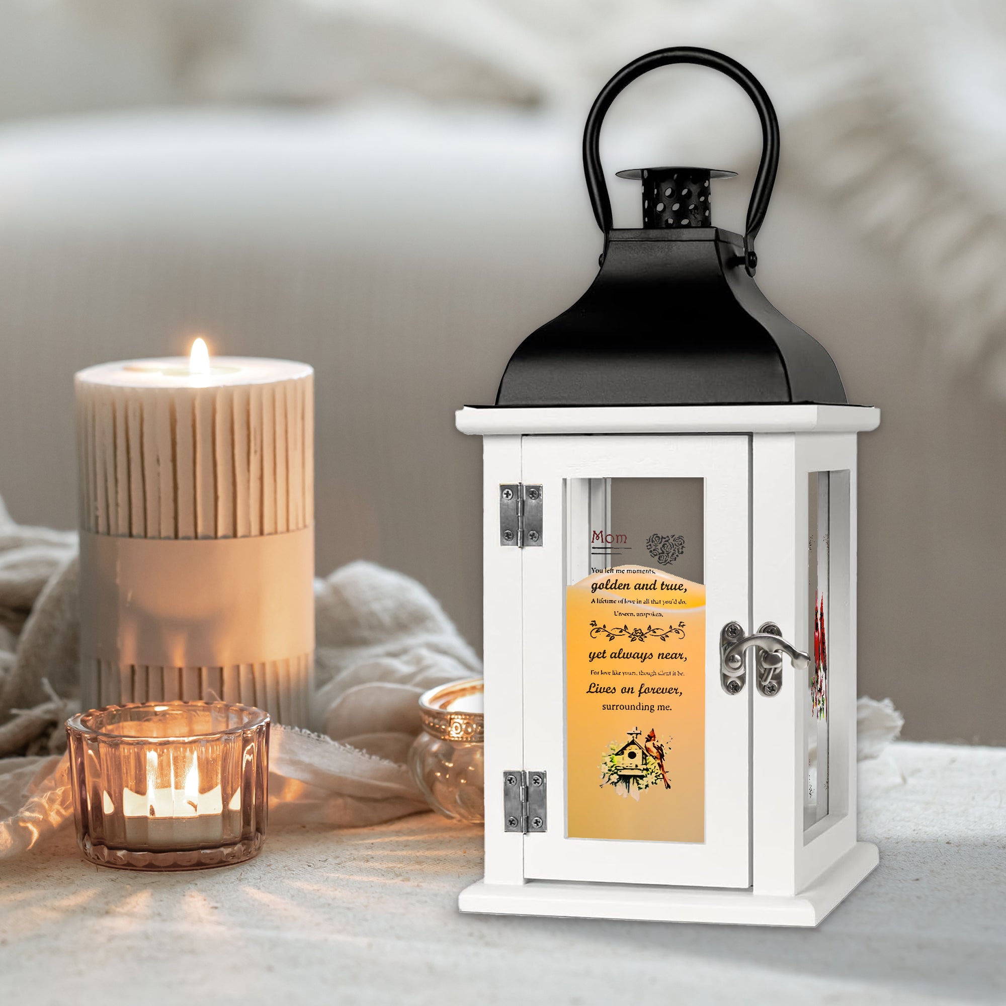 Memorial Lantern Bereavement Gift in Memory of Loved One - Unique Wood & Metal Solar LED Candle Sympathy Gift for Loss of Mother, Father(Love Bird)