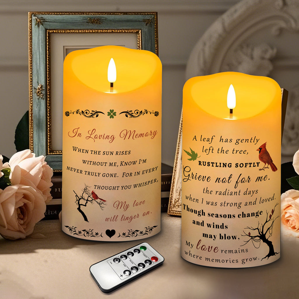 Electronic Flameless Candle - Realistic Wax Memorial Candle with Remote Control, Timer, and Condolence Message, Perfect for Remembering Loved Ones (2 Pack, 4" W × 7" H (Bird)