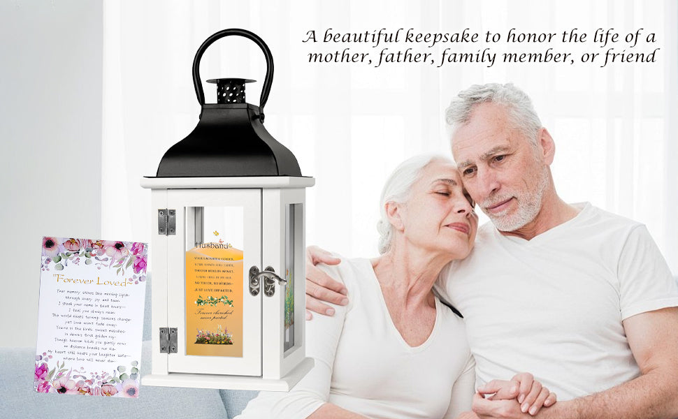 Memorial Lantern Bereavement Gift in Memory of Loved One - Unique Wood & Metal Solar LED Candle Sympathy Gift for Loss of Mother, Father(Yellow Flower)