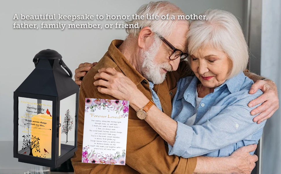 Memorial Lantern Bereavement Gifts in Memory of Loved One – Solar LED Candle Sympathy Gift for Loss of Mother, Father, Family(red Tree Bird)