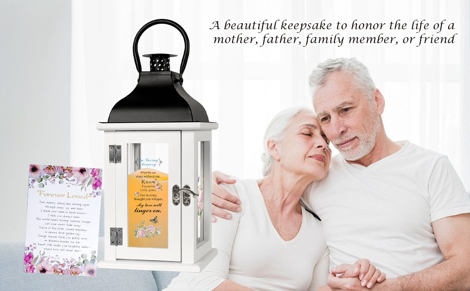 Memorial Lantern Bereavement Gift in Memory of Loved One - Unique Wood & Metal Solar LED Candle Sympathy Gift for Loss of Mother, Father(Butterfly Rose)