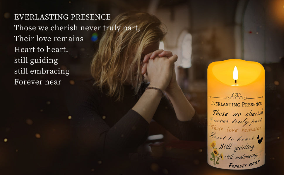 Electronic Flameless Candle - Realistic Wax Memorial Candle with Remote Control, Timer, and Condolence Message, Perfect for Remembering Loved Ones (2 Pack, 4" W × 7" H (Flower)