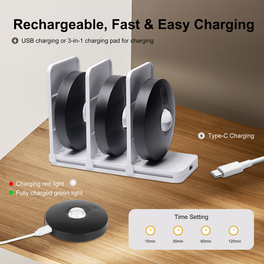 6-Pack Rechargeable Puck Lights with Remote, 1200mAh Battery,3-in-1 Charging Dock, Dual Installation (Magnetic & Bracket), 3 Colors, Dimmable LED Cabinet Lights for Kitchen, Bedroom