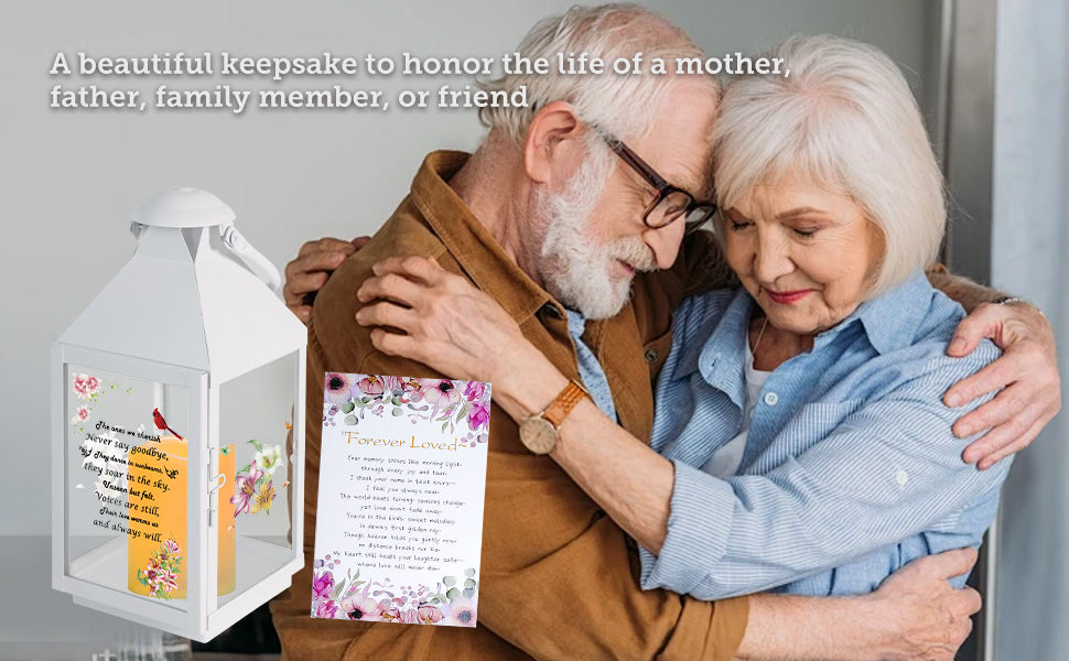 Memorial Lantern Bereavement Gifts in Memory of Loved One – Solar LED Candle Sympathy Gift for Loss of Mother, Father, Family (Lily Flowers Bird)