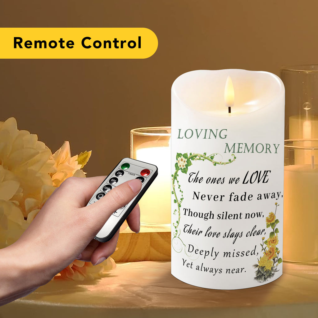 Electronic Flameless Candle - Realistic Wax Memorial Candle with Remote Control, Timer, and Condolence Message, Perfect for Remembering Loved Ones (2 Pack, 4" W × 7" H (Flower)