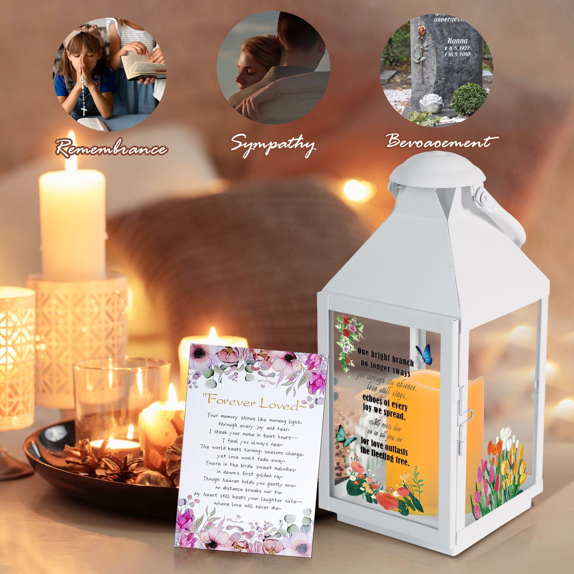 Memorial Lantern Bereavement Gifts in Memory of Loved One – Solar LED Candle Sympathy Gift for Loss of Mother, Father, Family(Tulip Butterfly)