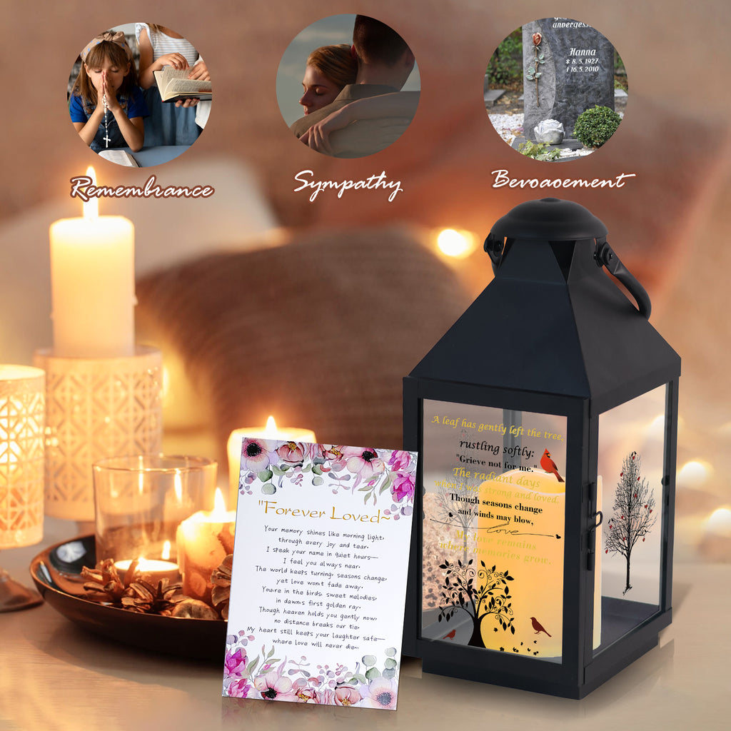 Memorial Lantern Bereavement Gifts in Memory of Loved One – Solar LED Candle Sympathy Gift for Loss of Mother, Father, Family(red Tree Bird)