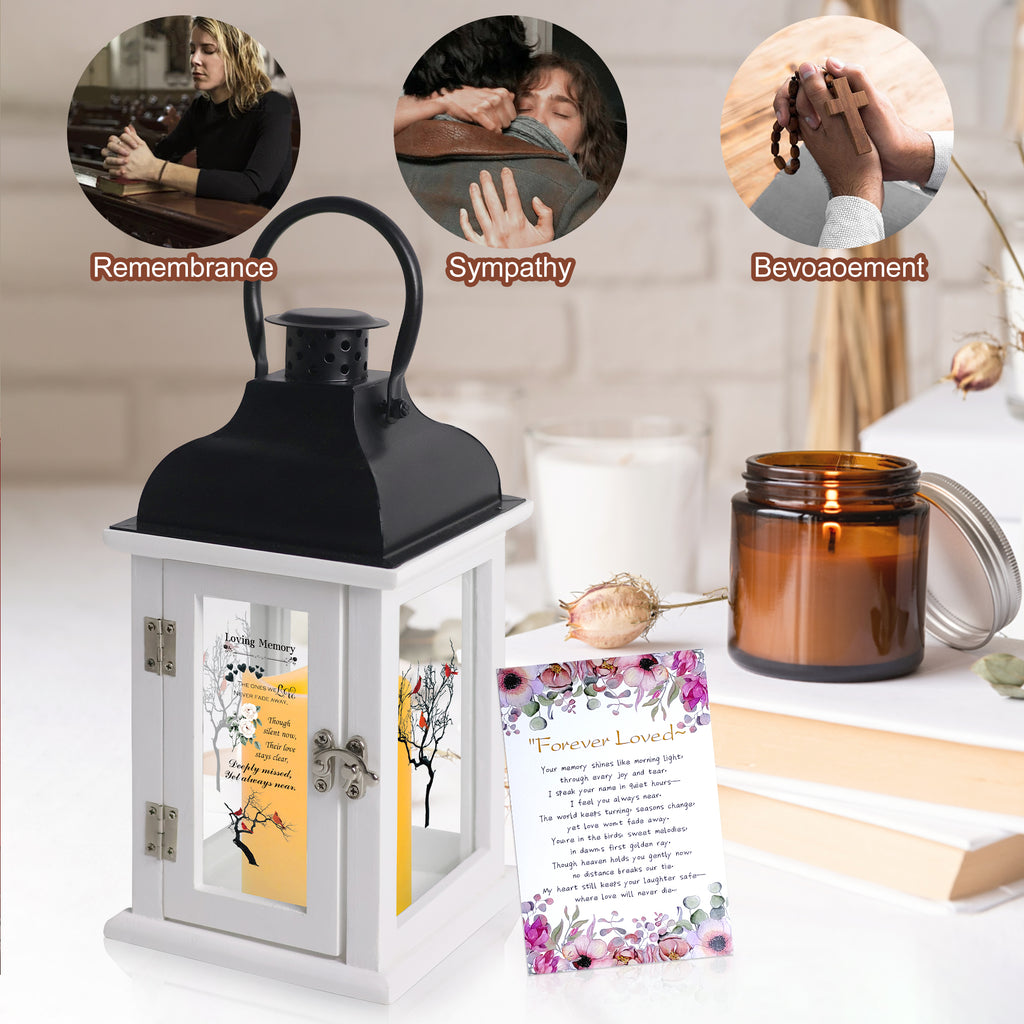 Memorial Lantern Bereavement Gift in Memory of Loved One - Unique Wood & Metal Solar LED Candle Sympathy Gift for Loss of Mother, Father(Tree Bird)