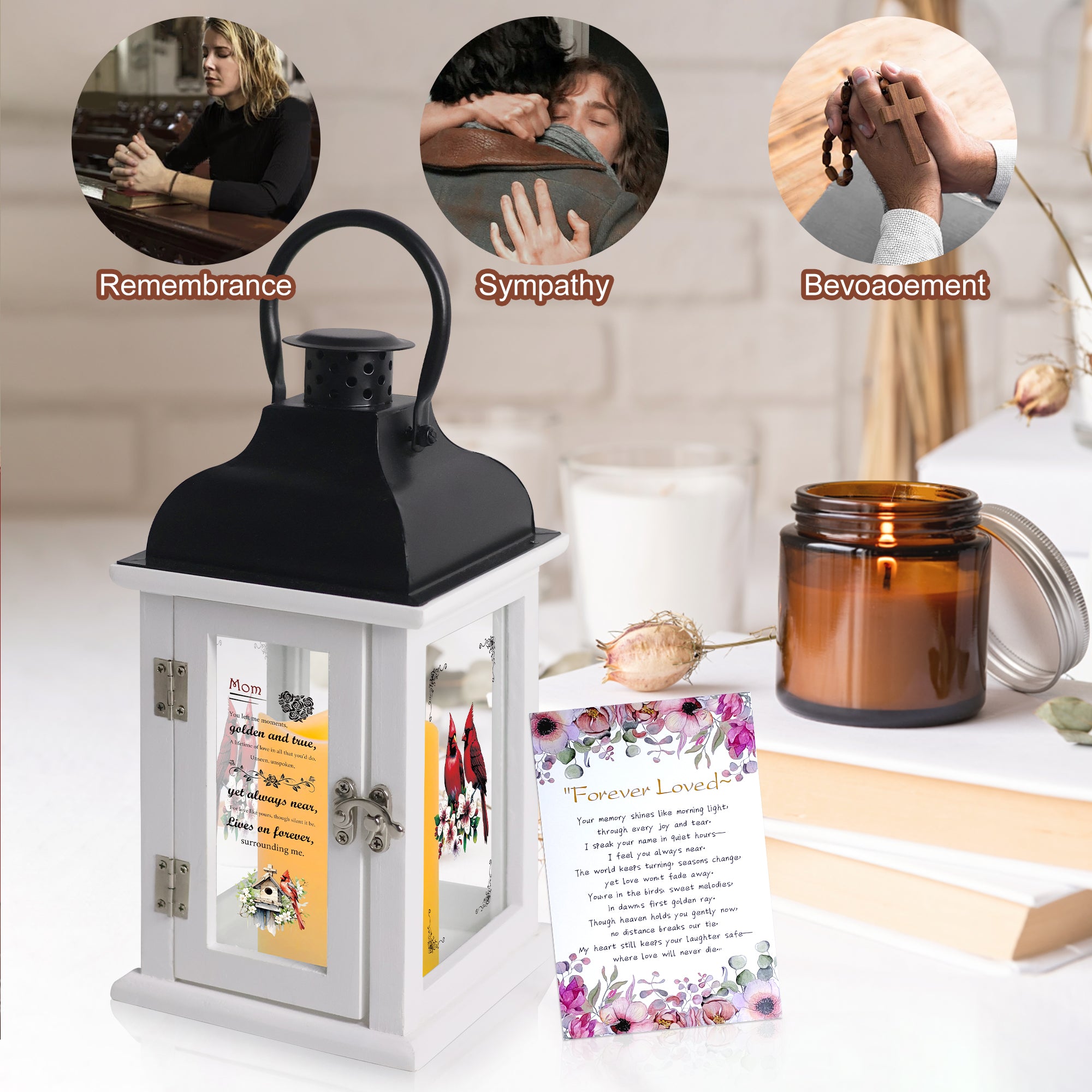 Memorial Lantern Bereavement Gift in Memory of Loved One - Unique Wood & Metal Solar LED Candle Sympathy Gift for Loss of Mother, Father(Love Bird)