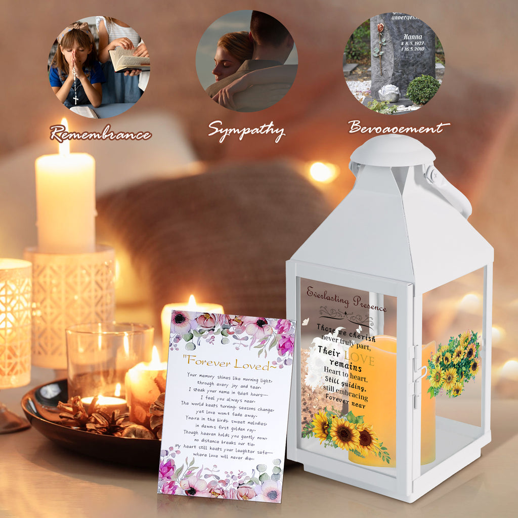 Memorial Lantern Bereavement Gifts in Memory of Loved One – Solar LED Candle Sympathy Gift for Loss of Mother, Father, Family(Sunflower)