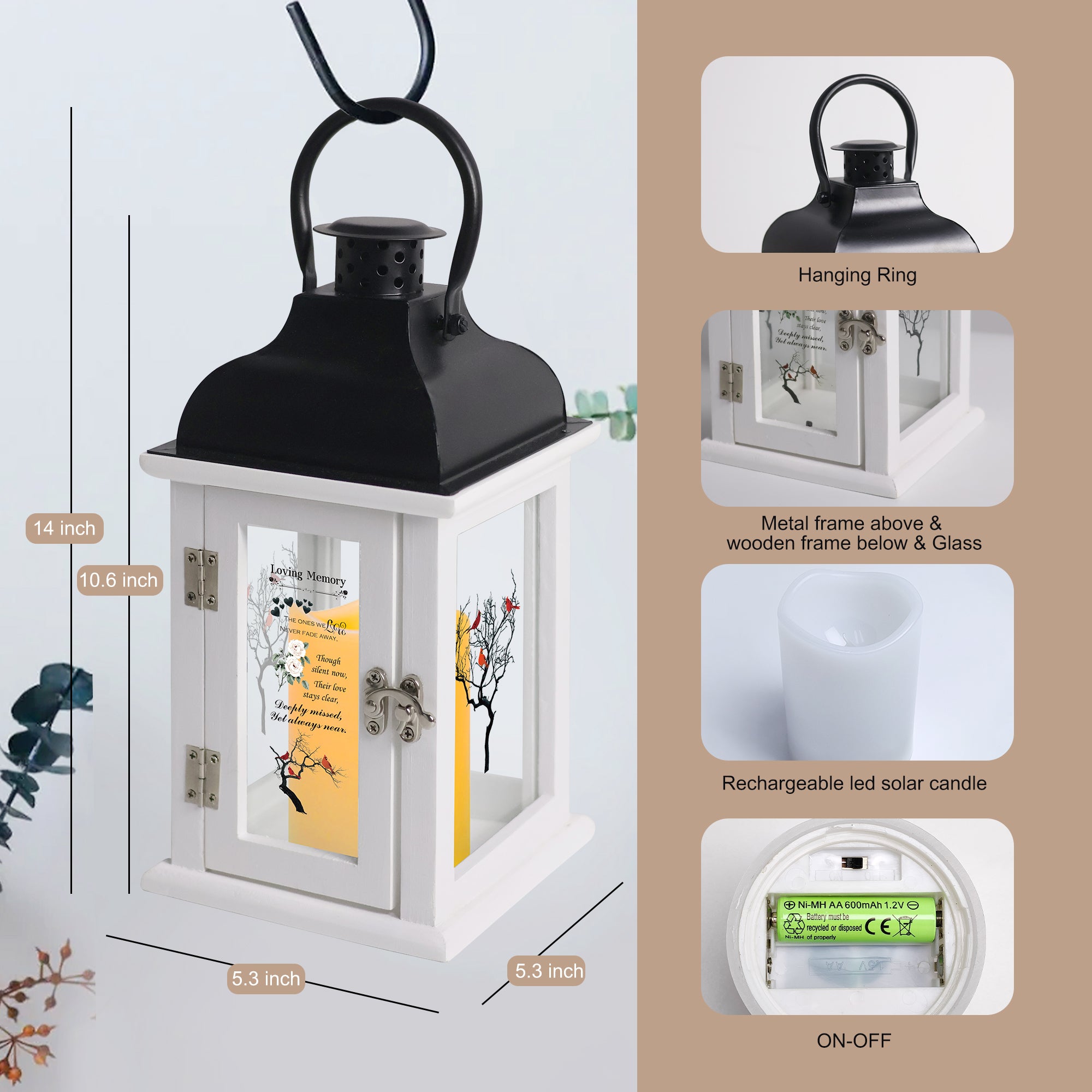 Memorial Lantern Bereavement Gift in Memory of Loved One - Unique Wood & Metal Solar LED Candle Sympathy Gift for Loss of Mother, Father(Tree Bird)