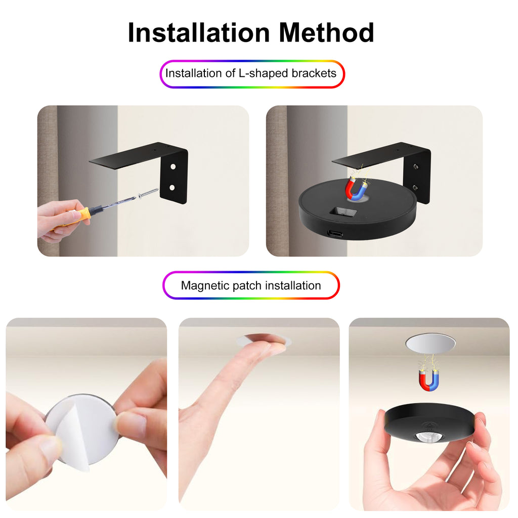 6-Pack Rechargeable LED RGB Puck Lights with Remote, 1200mAh Battery, 15 Colors, Magnetic or Bracket Mount, Charging Dock, Under Cabinet Lights for Kitchen, Closet, Bedroom