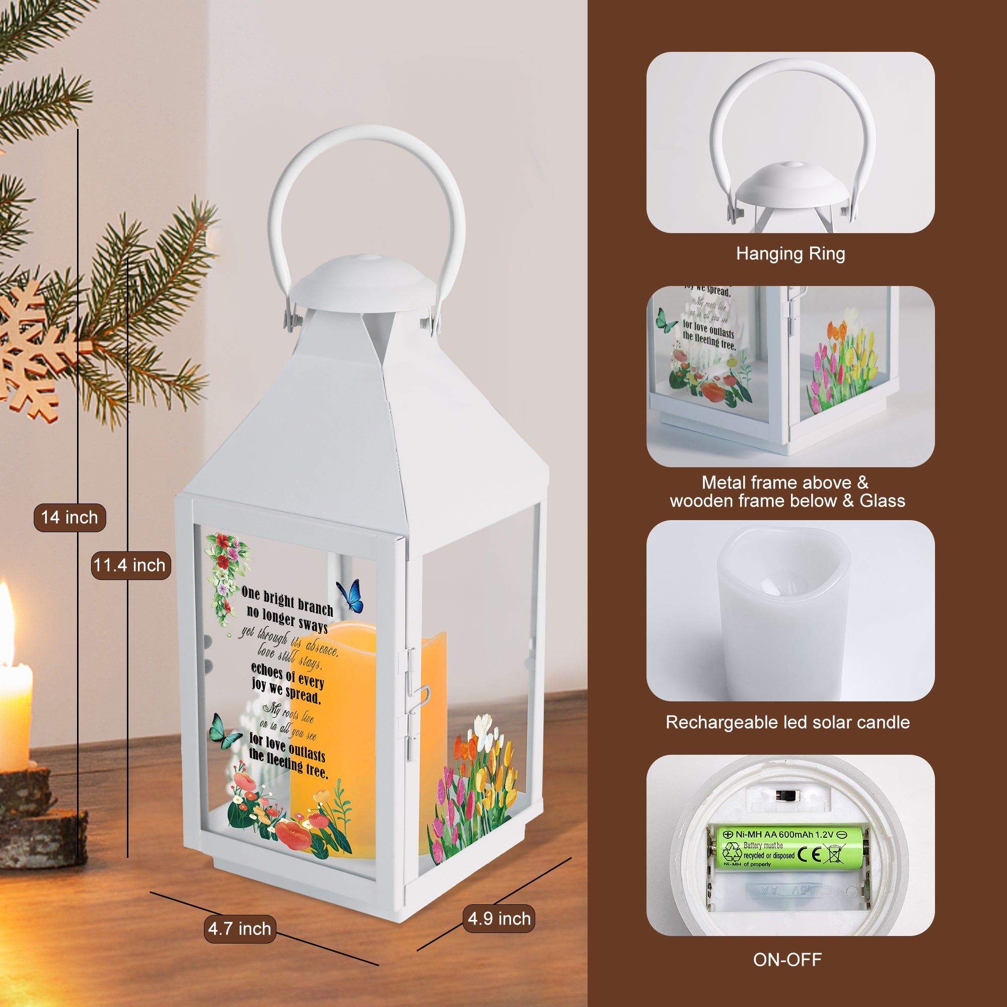 Memorial Lantern Bereavement Gifts in Memory of Loved One – Solar LED Candle Sympathy Gift for Loss of Mother, Father, Family(Tulip Butterfly)