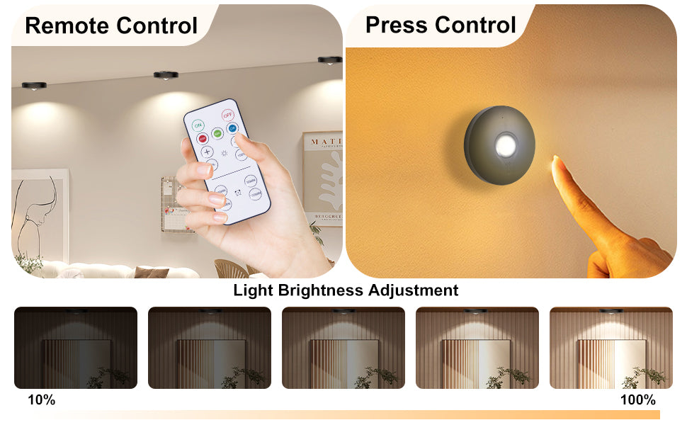 6-Pack Rechargeable Puck Lights with Remote, 1200mAh Battery,3-in-1 Charging Dock, Dual Installation (Magnetic & Bracket), 3 Colors, Dimmable LED Cabinet Lights for Kitchen, Bedroom