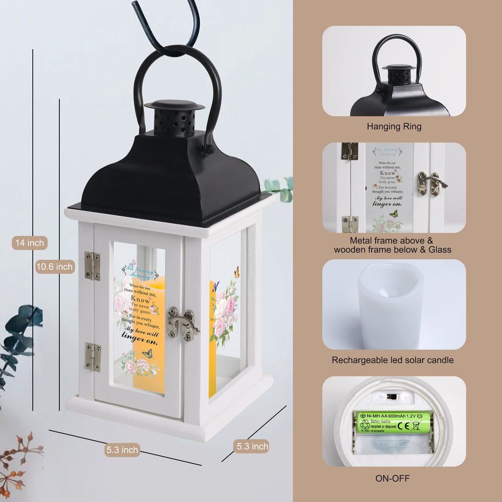 Memorial Lantern Bereavement Gift in Memory of Loved One - Unique Wood & Metal Solar LED Candle Sympathy Gift for Loss of Mother, Father(Butterfly Rose)