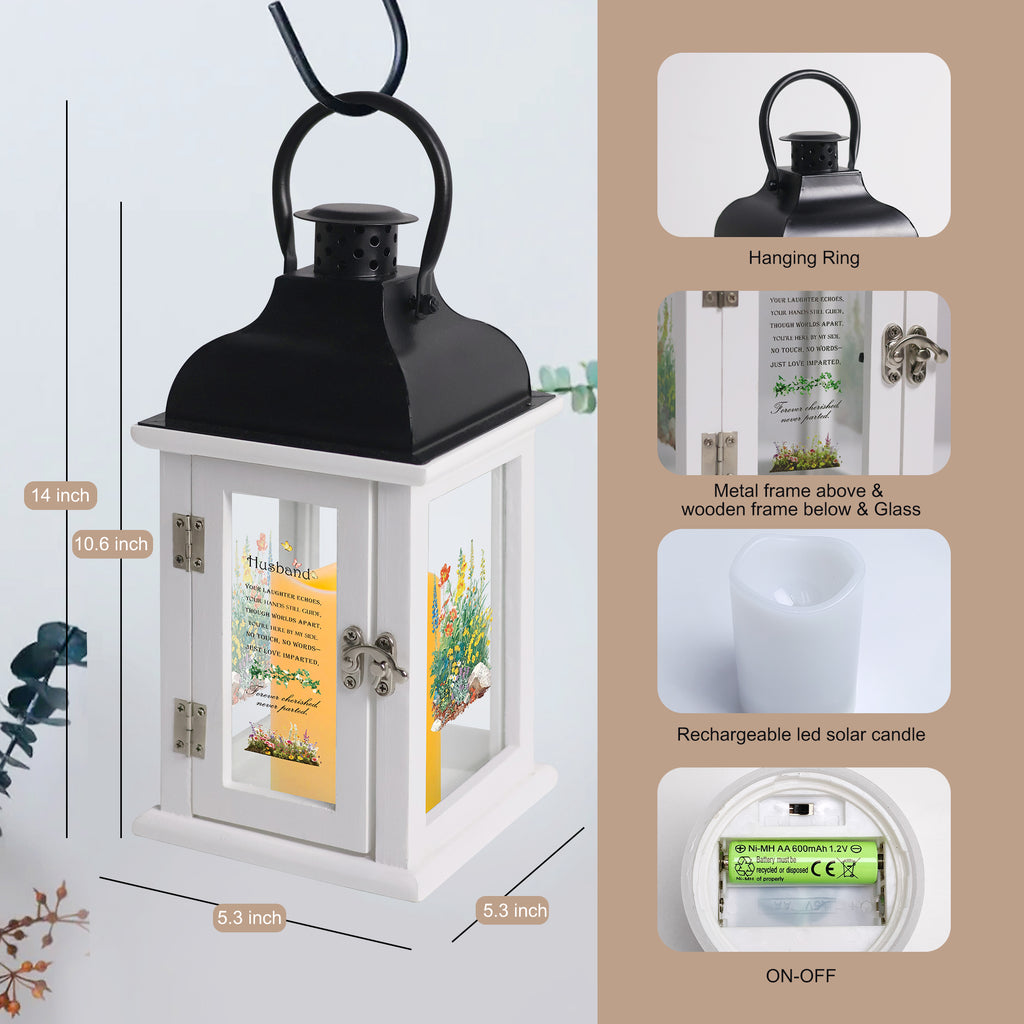 Memorial Lantern Bereavement Gift in Memory of Loved One - Unique Wood & Metal Solar LED Candle Sympathy Gift for Loss of Mother, Father(Yellow Flower)