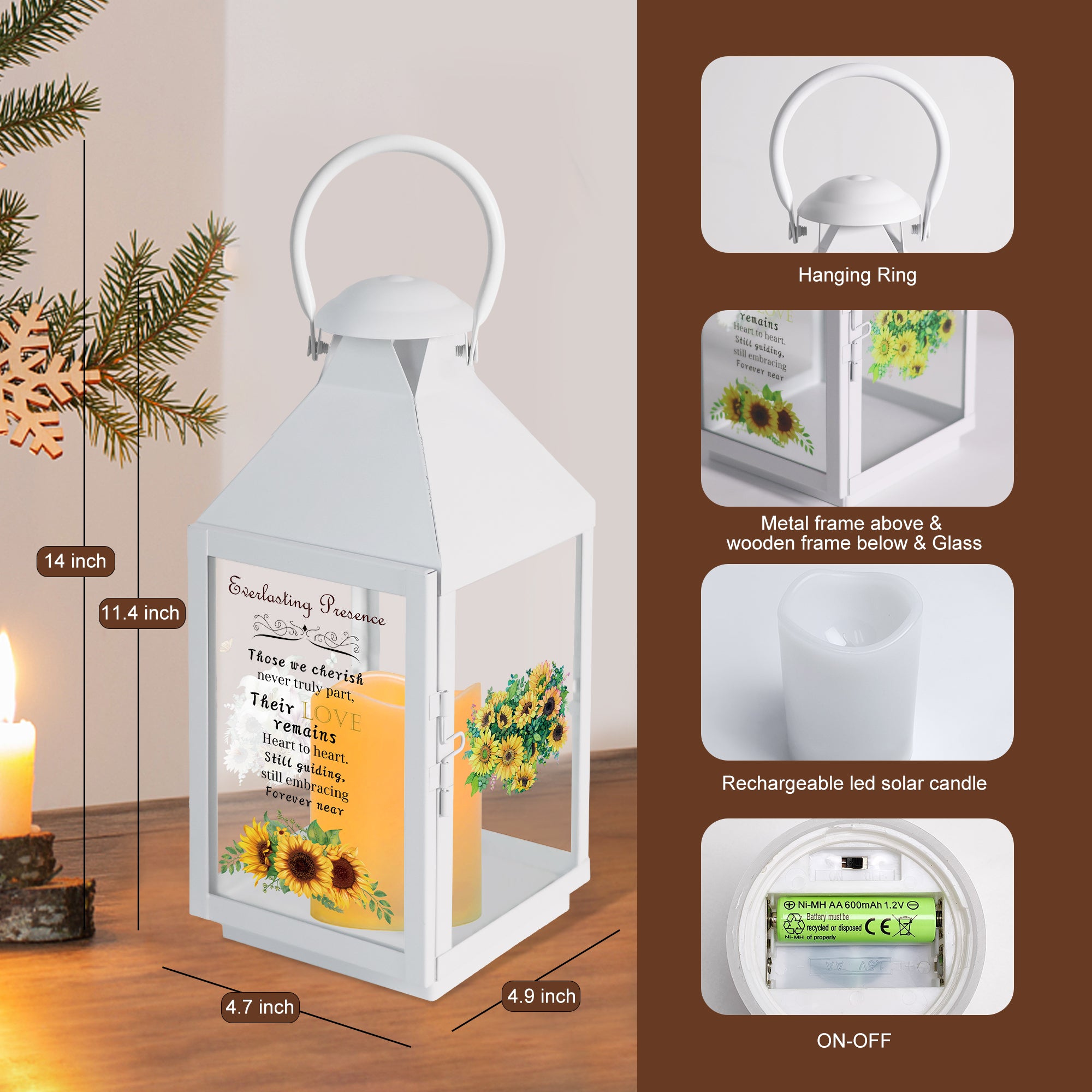 Memorial Lantern Bereavement Gifts in Memory of Loved One – Solar LED Candle Sympathy Gift for Loss of Mother, Father, Family(Sunflower)