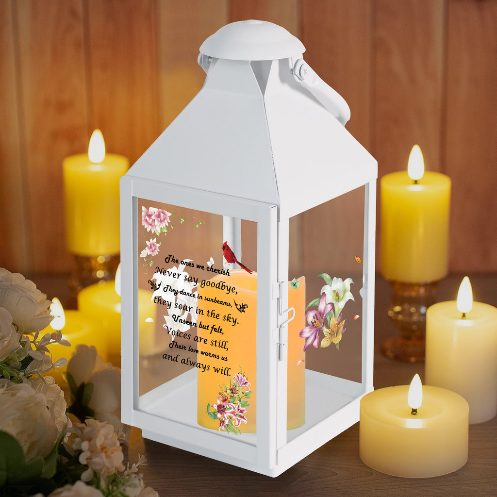 Memorial Lantern Bereavement Gifts in Memory of Loved One – Solar LED Candle Sympathy Gift for Loss of Mother, Father, Family (Lily Flowers Bird)