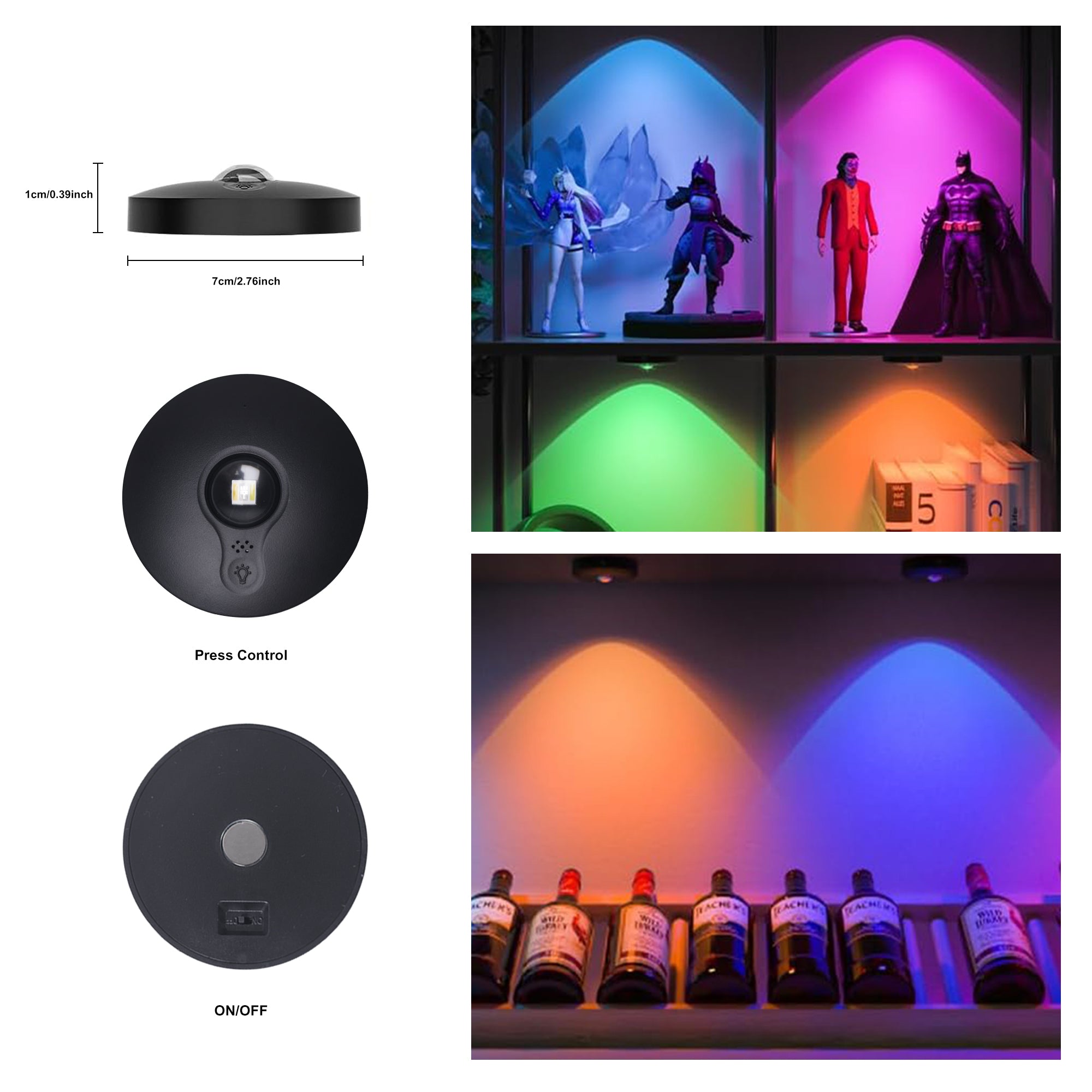 6-Pack Rechargeable LED RGB Puck Lights with Remote, 1200mAh Battery, 15 Colors, Magnetic or Bracket Mount, Charging Dock, Under Cabinet Lights for Kitchen, Closet, Bedroom