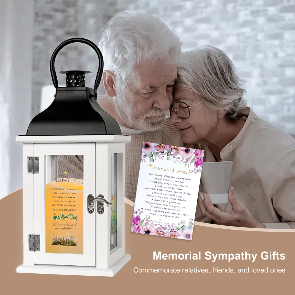 Memorial Lantern Bereavement Gift in Memory of Loved One - Unique Wood & Metal Solar LED Candle Sympathy Gift for Loss of Mother, Father(Yellow Flower)