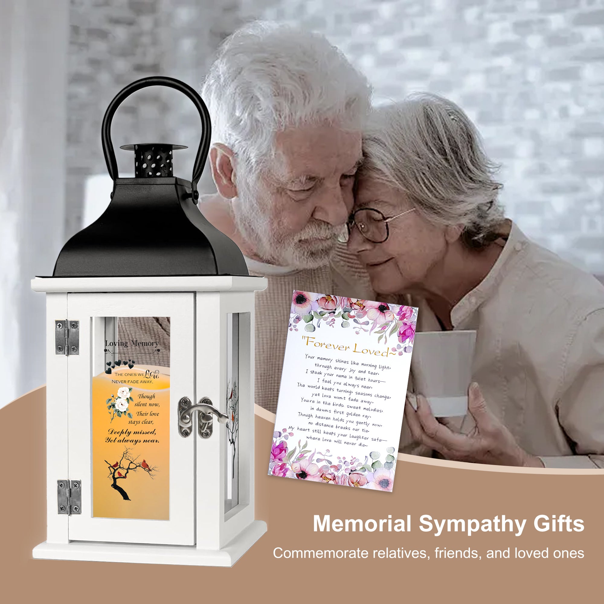 Memorial Lantern Bereavement Gift in Memory of Loved One - Unique Wood & Metal Solar LED Candle Sympathy Gift for Loss of Mother, Father(Tree Bird)